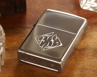 High Polish Chrome Engraved Official Zippo© Lighter - Personalized Silver Chrome Lighter - Custom Silver Lighter - Groomsman Lighters