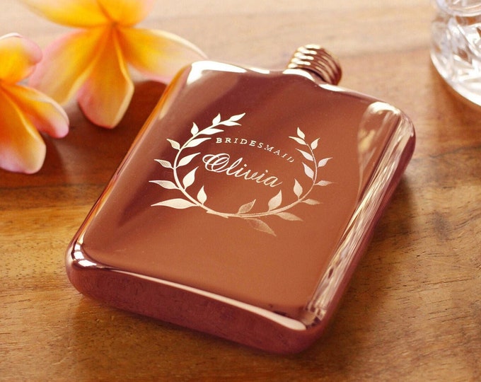 Gift For Her, Engraved ROSE Gold Flask, Personalized  Bridesmaid Flask