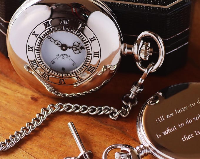 Silver Jean Pierre Pocket Watch with Small Seconds Display and Window, Personalized Mechanical 17 Jeweled Pocket Watch