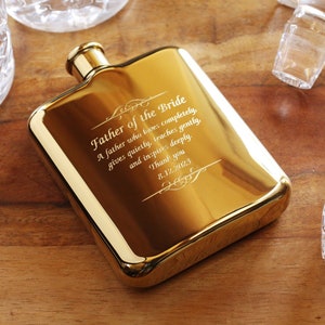 Yellow Gold Personalized Flask Engraved Yellow Gold Flask Personalized Groomsman or Bridesmaid Flask Best Man Engraved Flask image 1