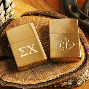 Brushed Brass Engraved Official Zippo© Lighter - Personalized Satin Brass Lighter - Custom Gold Lighter - Groomsman Lighters