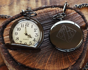 Engraved Black Pocket Watch: Personalized Groomsmen Gift