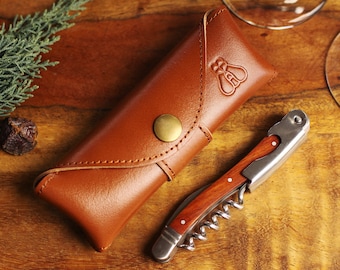 Laguiole Wine Opener with Leather Pouch, Personalized Server Gifts, Engraved Bottle Openers, Corkscrew Opener, Gift for Him