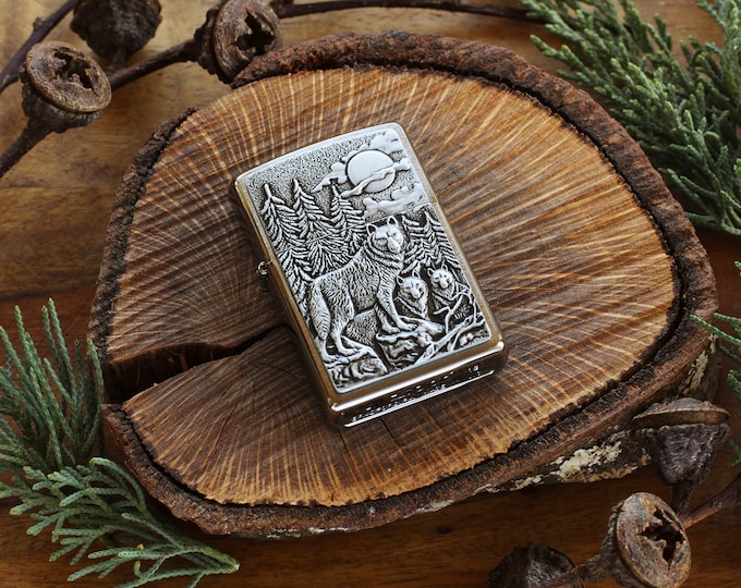 Official Timberwolves Zippo© Lighter, Wolf Pack Zippo©, Groomsman Lighters with Custom Monogram Engraving