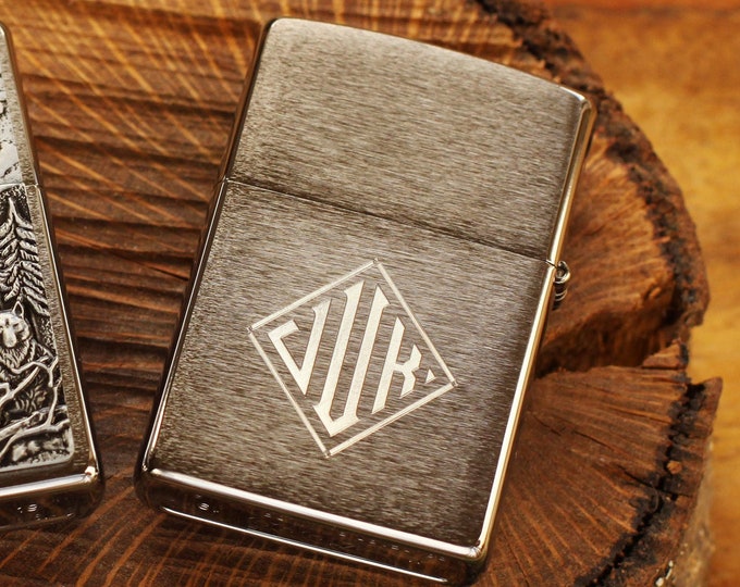 Engraved Brushed Chrome Zippo© Lighter, Personalized Satin Chrome Lighter, Custom Silver Lighter, Groomsman Lighters