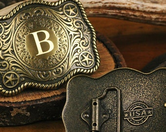 Personalized Cowboy Belt Buckle: Brass Finish, Made in USA