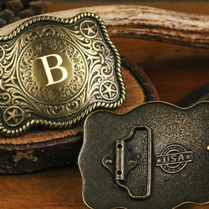 MADE IN USA Personalized Belt Buckle, Groomsman Belt Buckle, Cowboy Belt Buckle, Brass Finish