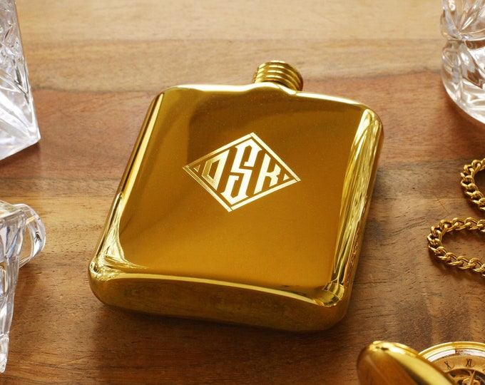 Gold Personalized Flask, Engraved Gold Flask, Personalized Groomsman or Bridesmaid Flask, Best Man Engraved Flask, High Quality Flasks