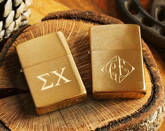 Brushed Brass Engraved Official Zippo© Lighter - Personalized Satin Brass Lighter - Custom Gold Lighter - Groomsman Lighters