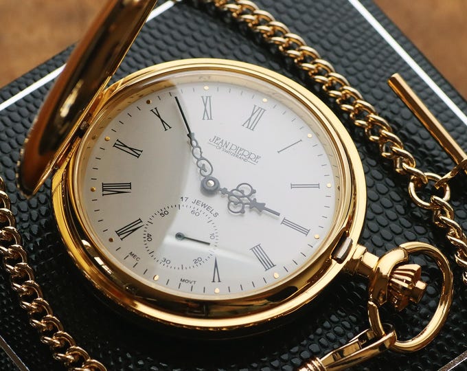 Jean Pierre® of Switzerland Gold Mechanical Engraved Pocket Watch with Small Seconds Display