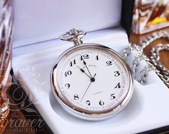 Mount Royal Open Face Silver Pocket Watch, Personalized Pocket Watch Gift for Him