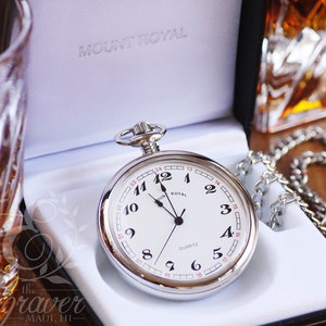Mount Royal Open Face Silver Pocket Watch, Personalized Pocket Watch Gift for Him