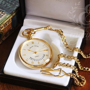 Mount Royal Open Face Gold Pocket Watch Mid Century Style Personalized Pocket Watch image 6