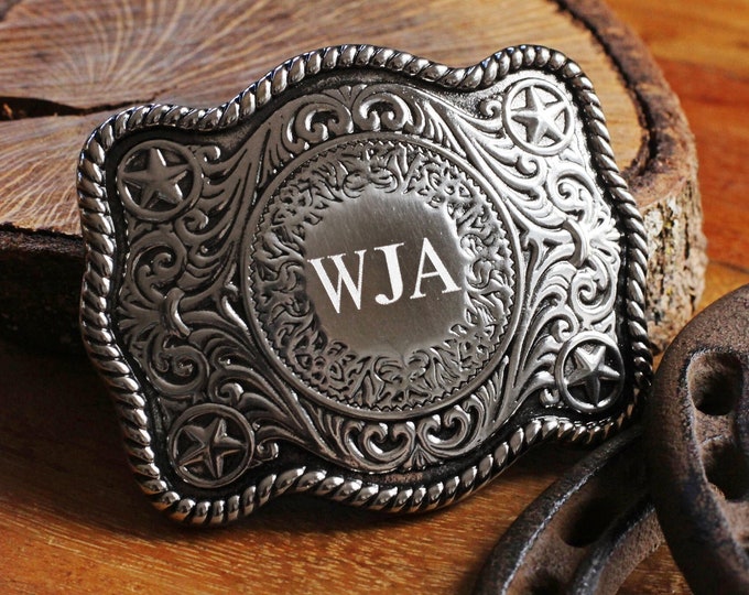 MADE IN USA Personalized Custom Belt Buckle, Groomsman Belt Buckle, Cowboy Belt Buckle, Silver Finish
