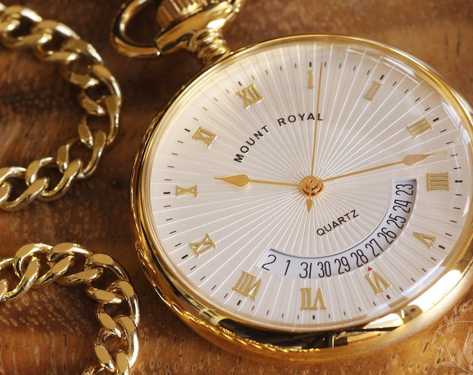 Mount Royal Open Face Gold Pocket Watch, Mid Century Style Personalized Pocket Watch