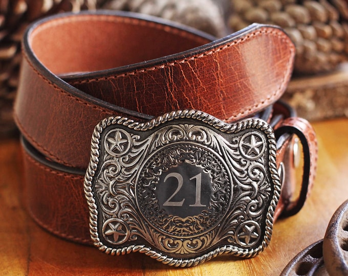 Made in USA Silver Belt Buckle, USA Amish Made Leather Belt