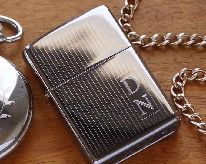 Silver Pinstripe Official Zippo© Lighter,  Vintage Style Silver Zippo©, Regular Engine Turned Zippo©, STRIPES Zippo©