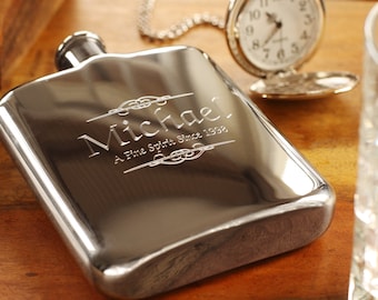 Engraved Silver Flask - High Polished Stainless Steel Flask - Personalized Groomsman or Bridesmaid Flask - Best Man Engraved Flask