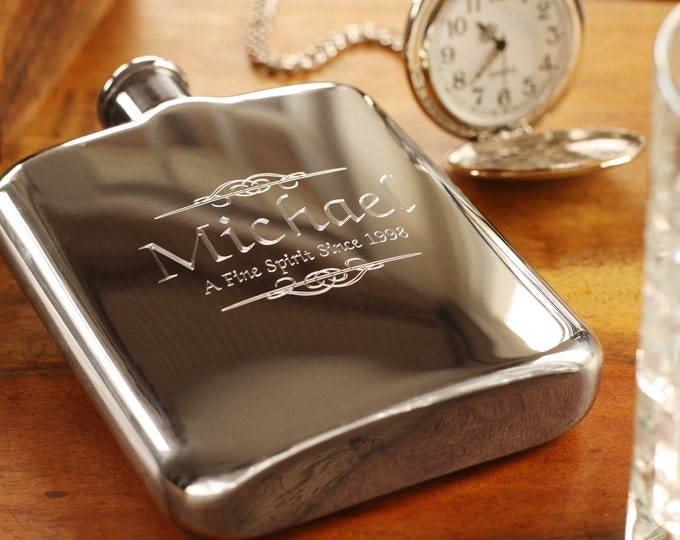 Engraved Silver Flask, High Polished Stainless Steel Flask, Personalized Groomsman or Bridesmaid Flask, Best Man Engraved Flask