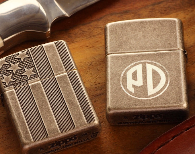 USA Flag Zippo©, Armored Case Zippo© Lighter, USA Lighter, Zippo©, Lighters with Custom Monogram Engraving