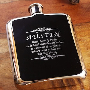 Engraved Silver Flask, High Polished Stainless Steel Flask, Personalized Groomsman or Bridesmaid Flask, Best Man Engraved Flask