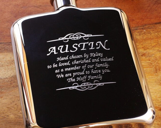 Engraved Silver Flask, High Polished Stainless Steel Flask, Personalized Groomsman or Bridesmaid Flask, Best Man Engraved Flask