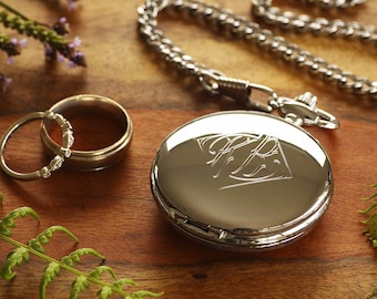 Personalized Ring Bearer Pocket Watch: Engraved Silver Chrome Gift