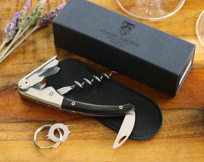 Wine Enthusiast Laguiole Opener, Black Horn Handle Wine Opener, Personalized Groomsman Gift,  Engraved Bottle Openers,  Corkscrew Opener