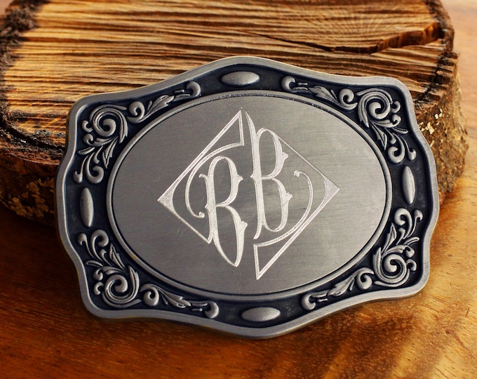 Engraved MONOGRAM Belt Buckle, Personalized Belt Buckle, Groomsman Belt Buckle, Cowboy Belt Buckle