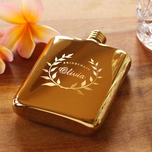 Bridesmaid Flask Engraved Gold Flask Personalized Bridesmaid Flask Maid of Honor Flask image 2