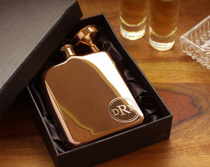 Rose Gold Personalized Flask With Funnel and Gift Box - Funnel Included - Engraved Rose Gold Flask - Personalized Bridesmaid Flask