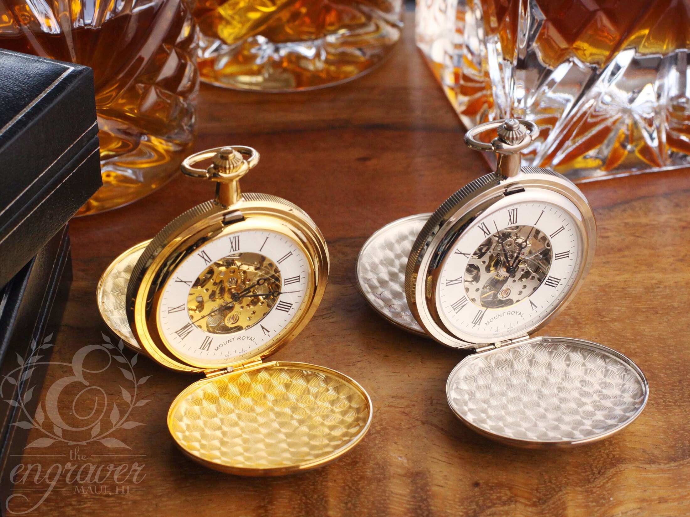 Mount Royal Double Hunter Skeleton Pocket Watch Personalized Pocket Watch Etsy