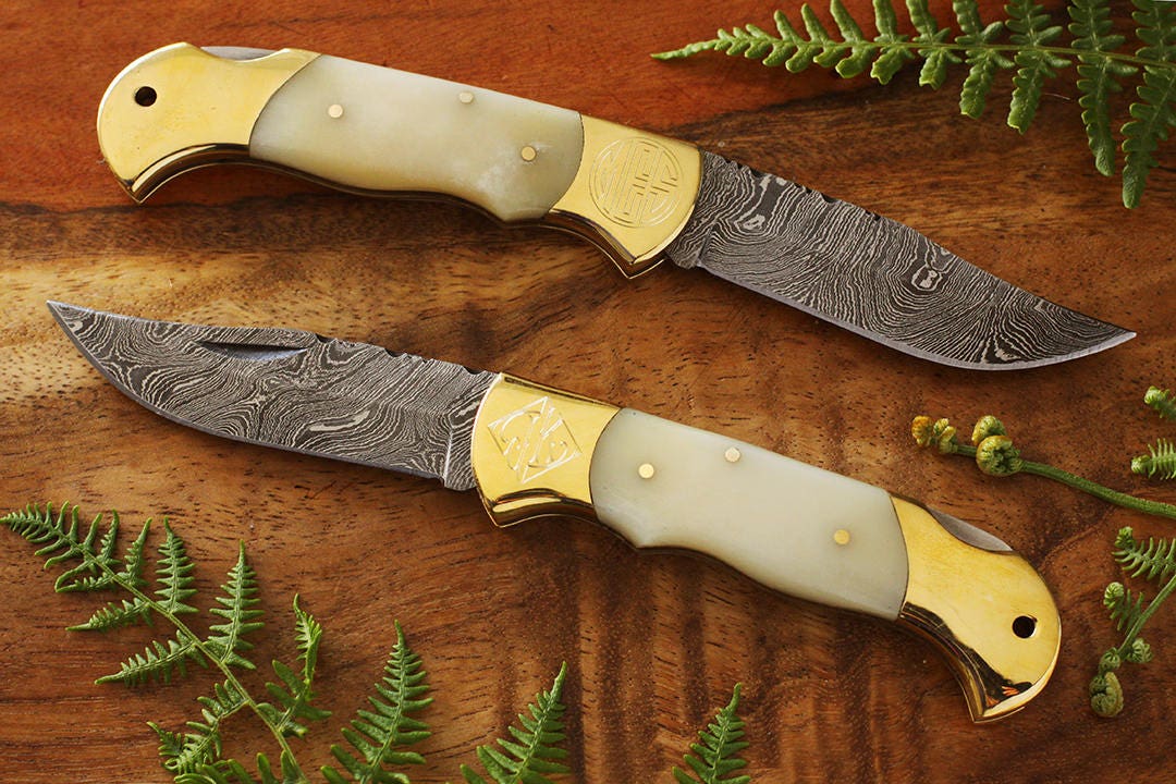 Damascus Bone Handle Knife Engraved Personalized Groomsman Engraved