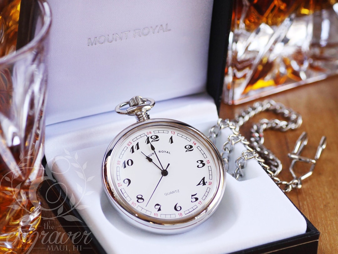 Mount Royal Open Face Silver Pocket Watch, Personalized Pocket