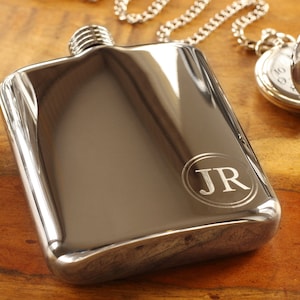 Silver Personalized Flask, Engraved Chrome Flask Personalized for Groomsmen or Bridesmaids, Best Man an Groomsman Engraved Pocket Hip Flask