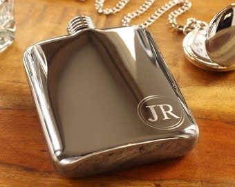 Silver Personalized Flask, Engraved Chrome Flask Personalized for Groomsmen or Bridesmaids, Best Man an Groomsman Engraved Pocket Hip Flask