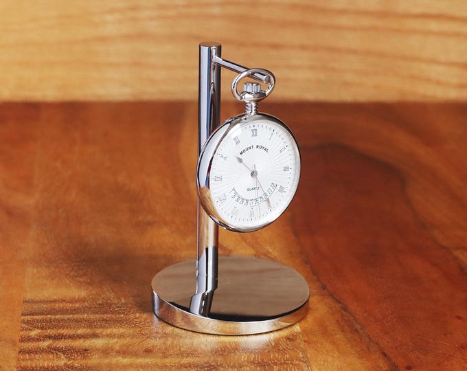 Silver Pocket Watch Stand for Display | Metal Desk Holder for Groomsmen & Collector Watches