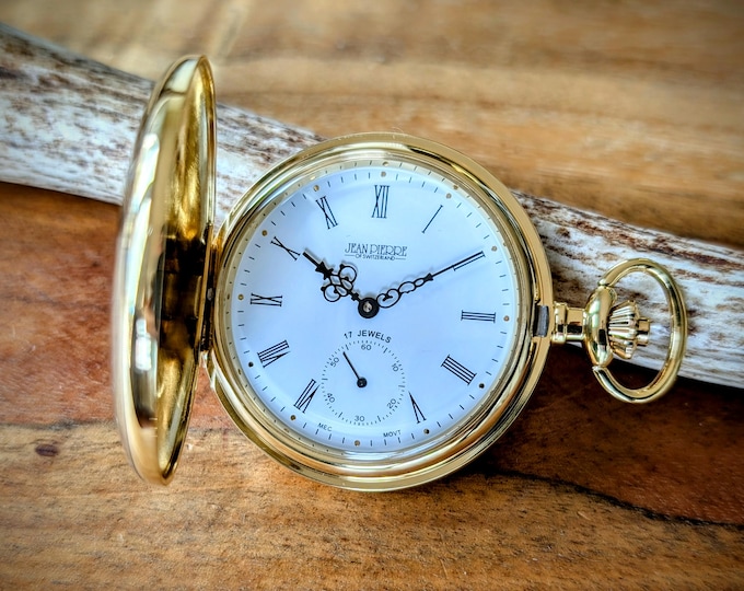 Jean Pierre® of Switzerland Gold Mechanical Engraved Pocket Watch with Small Seconds Display