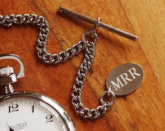 Engraved Sterling Silver Pocket Watch Fob (18mm x 13mm)