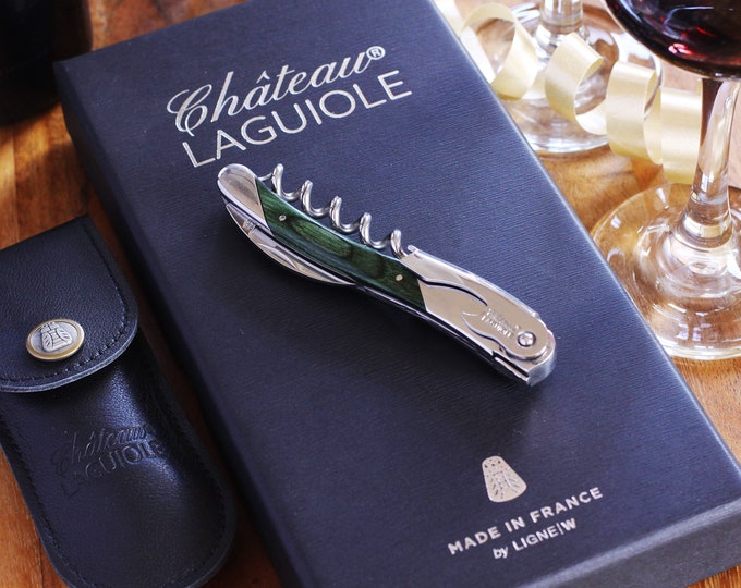 Chateau Laguiole Grand Cru Opener, Green Stamina Wood Handle Wine Opener, Personalized Groomsman Gift, Corkscrew Opener