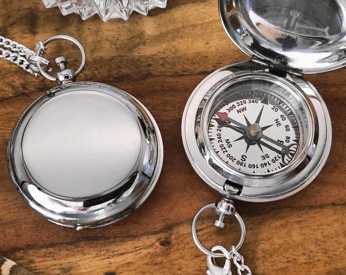 Silver Personalized Compass, Engraved Compass