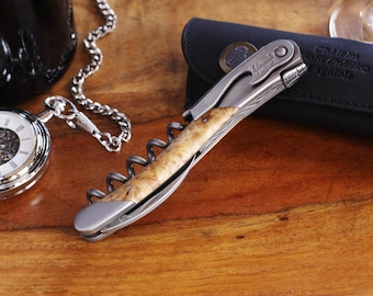 Personalized Chateau Laguiole Wine Opener: Birch Wood, Engraved Corkscrew