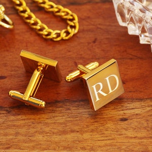 Engraved Gold Cufflinks Personalized Groomsmen Cufflinks Square Monogramed Cufflinks image 3