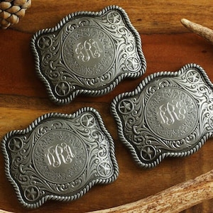 Engraved Custom Belt Buckle, Personalized Groomsmen Cowboy Belt Buckle image 1