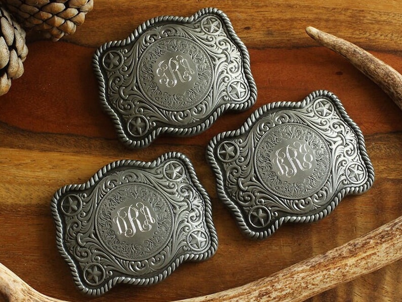 Engraved Custom Belt Buckle, Personalized Groomsmen Cowboy Belt Buckle image 1