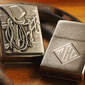 Cowboy Zippo© Lighter - Rodeo Lighter - Resting Cowboy Zippo© - Western Lighters with Custom Monogram Engraving