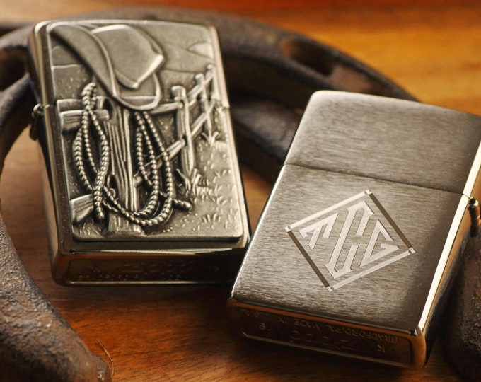 Cowboy Zippo© Lighter - Rodeo Lighter - Resting Cowboy Zippo© - Western Lighters with Custom Monogram Engraving