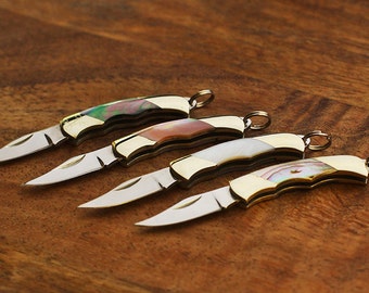 Personalized Abalone Keychain Knife: Engraved Initial Jewelry