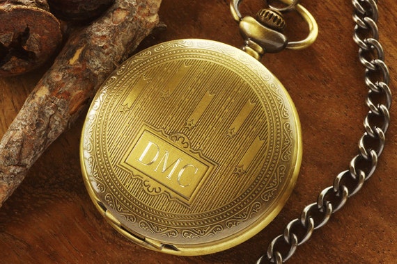 Bronze Mechanical Pocket Watch, Engraved Groomsmen Gift