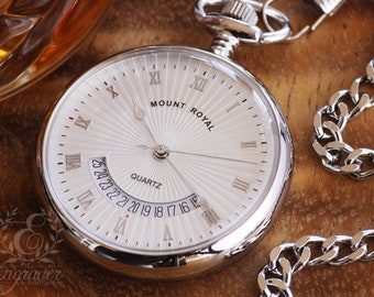 Mount Royal Open Face Pocket Watch, Mid Century Style Personalized Pocket Watch